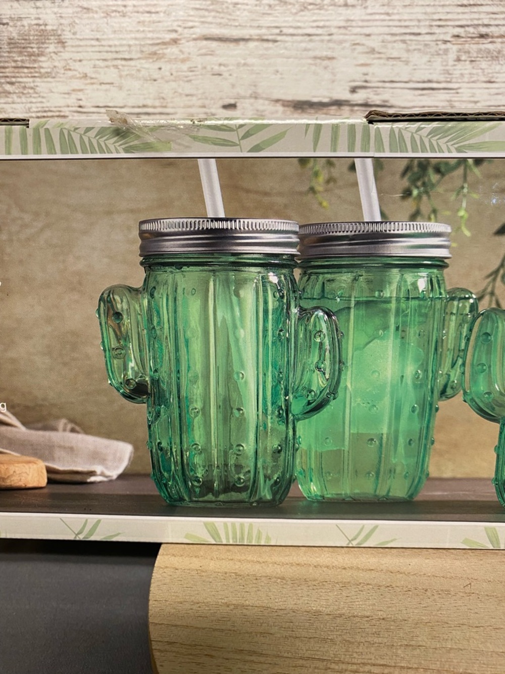 Croton Green Cactus Mason Jar Glasses - Set of 4 - Picture 4 of 8